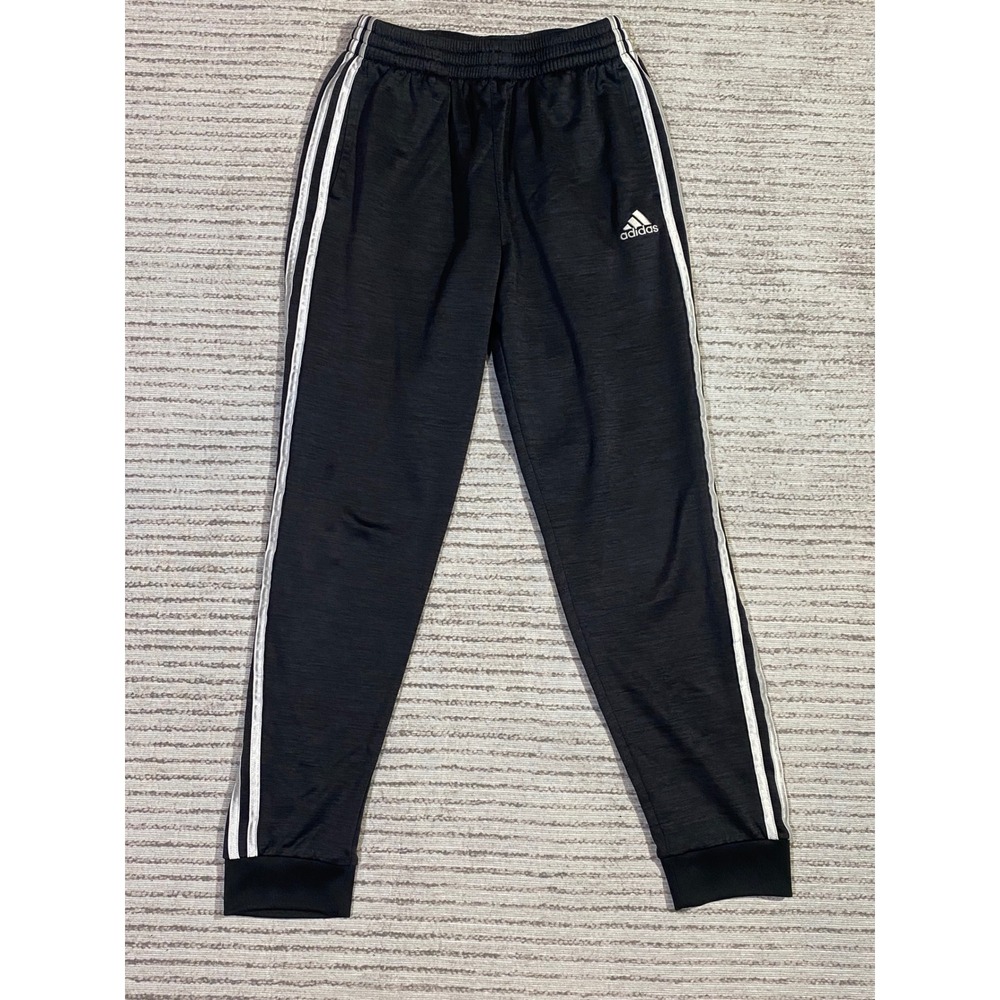 Adidas Boys Black White 3-Stripe Jogger Sweatpants Size L 14/16 Fleece Lined